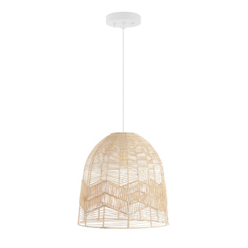 Sofia 17.5" Farmhouse Coastal Rattan 180" Cord Plug-In or Hardwired LED Pendant - JONATHAN Y